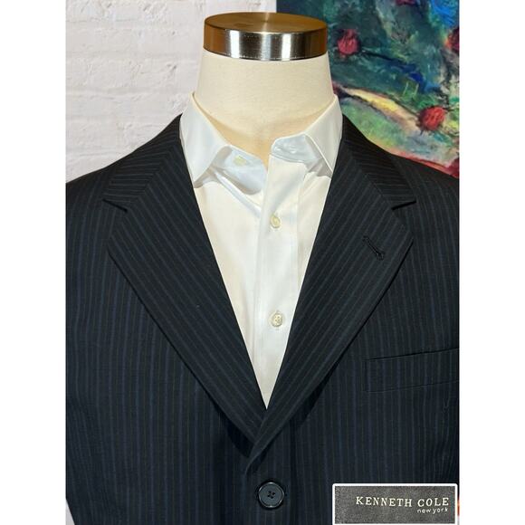Kenneth Cole NY Mens 46L 40x30 Navy Starlight Blue Multi-Stripe Suit - Picture 3 of 16